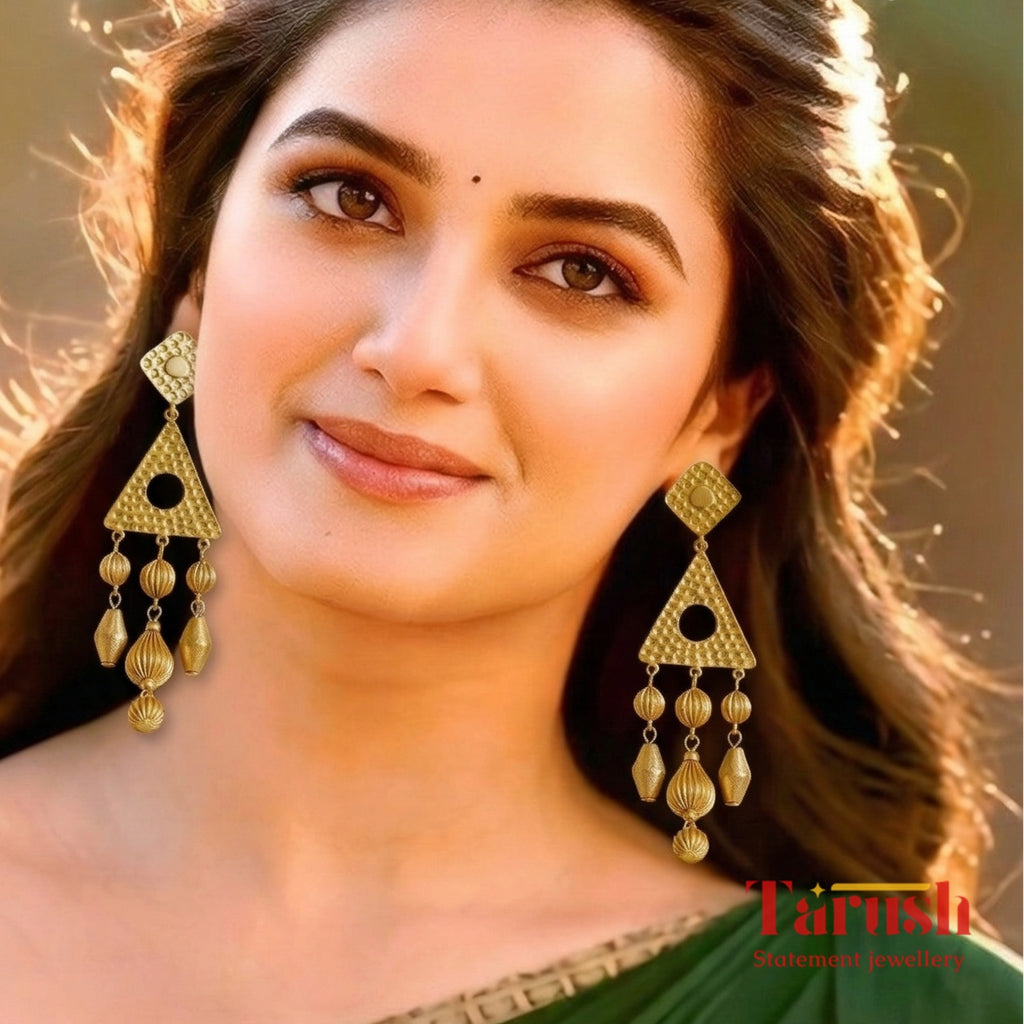 18 Kt Gold Plated Beaded Jhumka Earrings - Perfect for Your Traditional Outfits