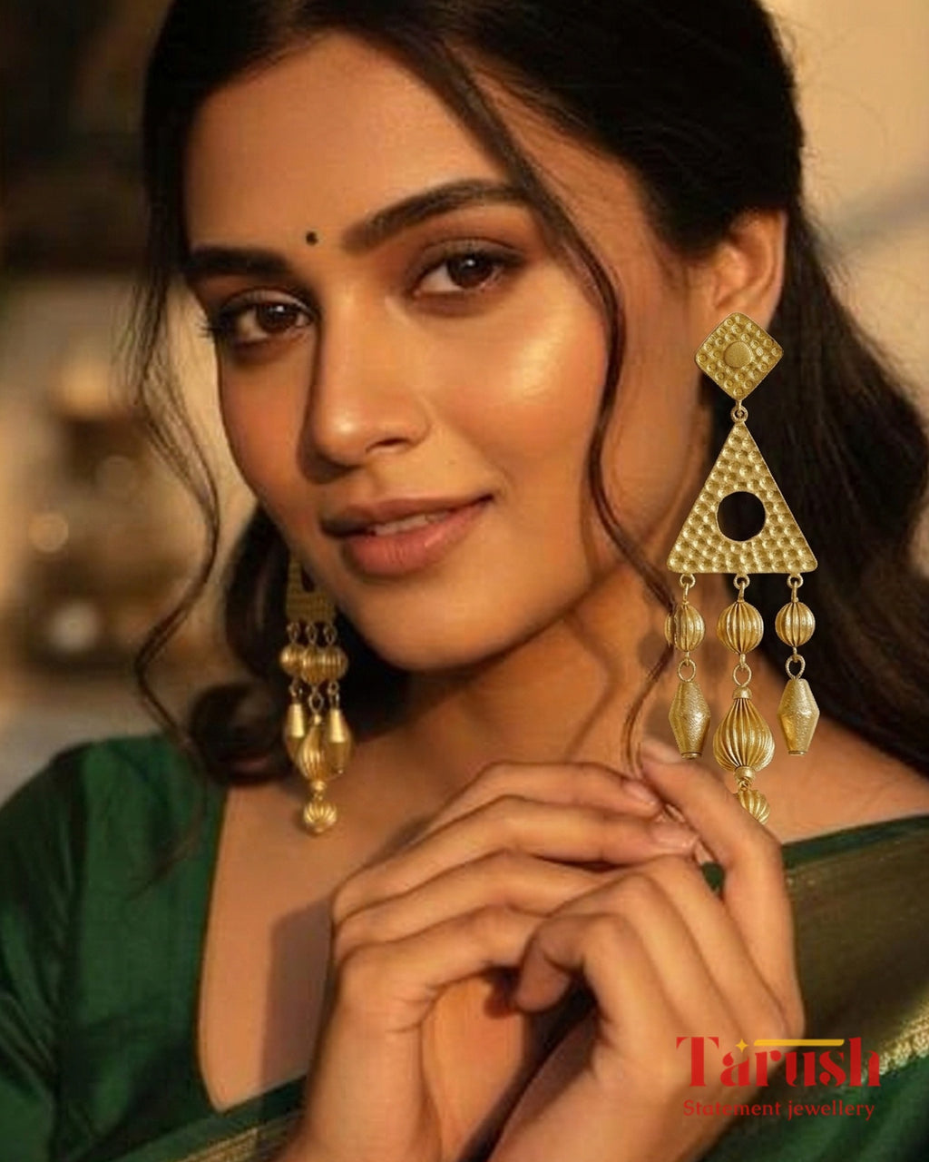 18 Kt Gold Plated Beaded Jhumka Earrings - Perfect for Your Traditional Outfits