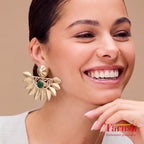 18 Kt Gold Plated Earrings Decorated with Natural Semi-Precious Green Druzy Stone - Perfect for Your Festivals Semi Precious stone