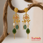 Sage Lagoon Earrings - 18 Kt Gold Pated - Decorated with Semi precious stones - Perfect for all occasions