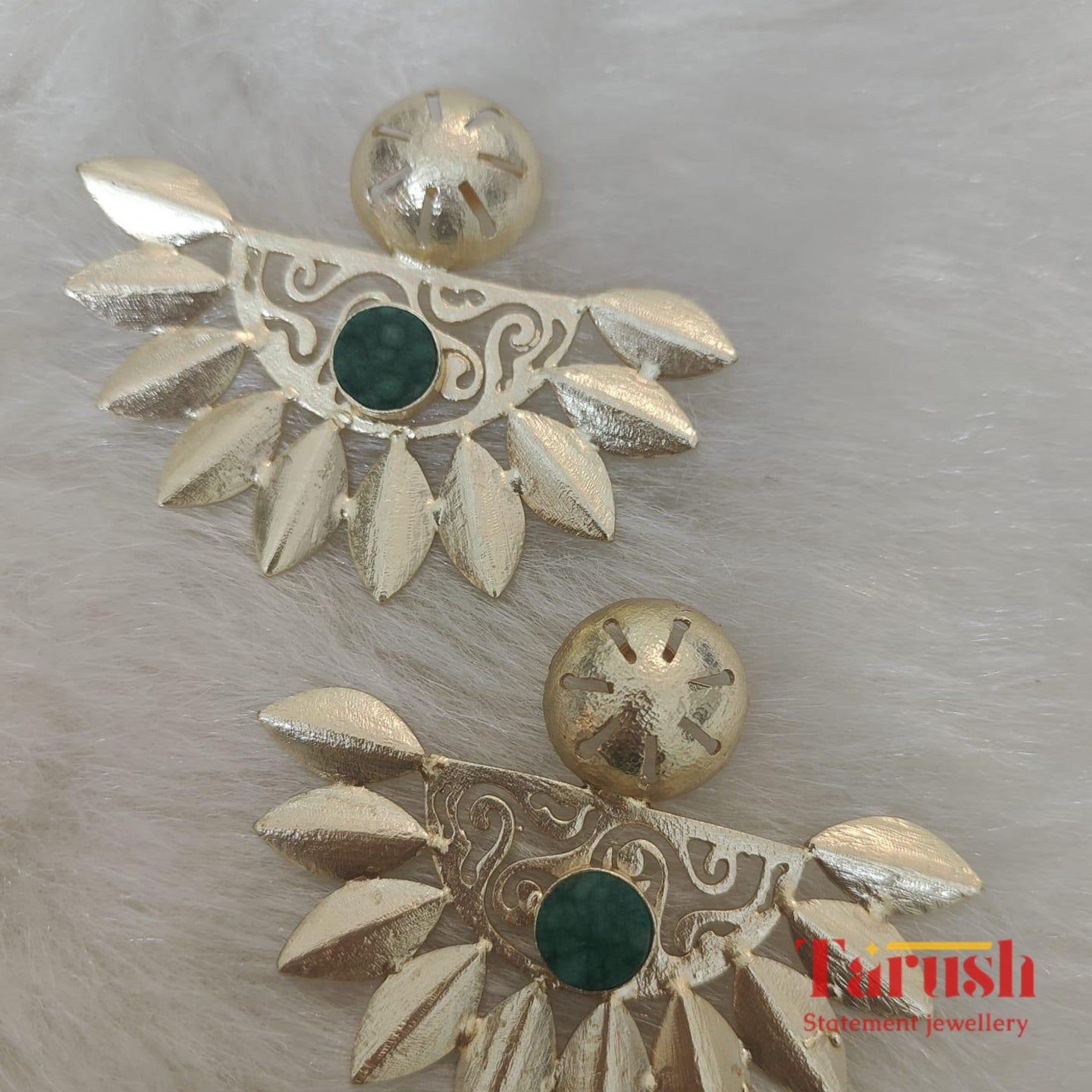 18 Kt Gold Plated Earrings Decorated with Natural Semi-Precious Green Druzy Stone - Perfect for Your Festivals Semi Precious stone
