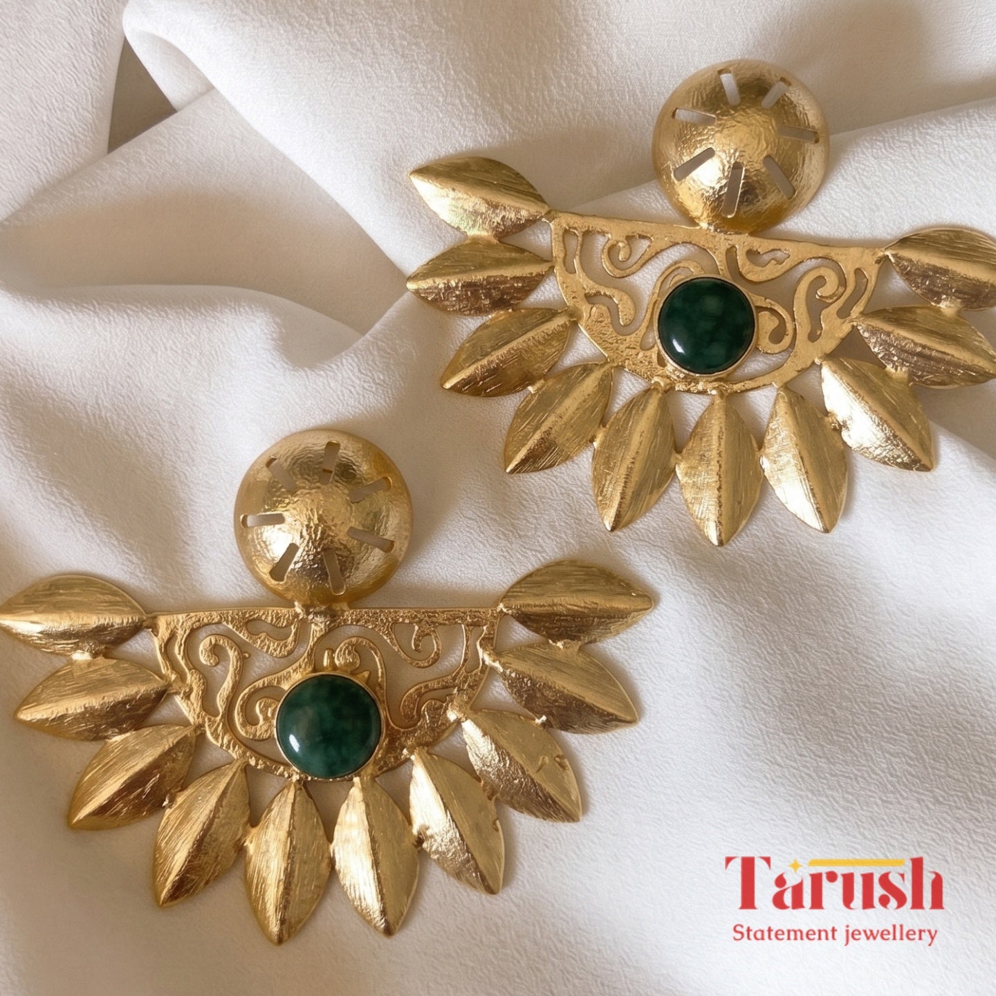 18 Kt Gold Plated Earrings Decorated with Natural Semi-Precious Green Druzy Stone - Perfect for Your Festivals Semi Precious stone