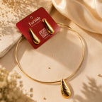 Elegant Hasli set - made of brass - 18 Kt Gold Plated Textured Teardrop Necklace & Earrings Set for Women