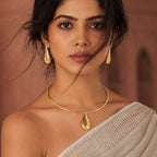 Elegant Hasli set - made of brass - 18 Kt Gold Plated Textured Teardrop Necklace & Earrings Set for Women