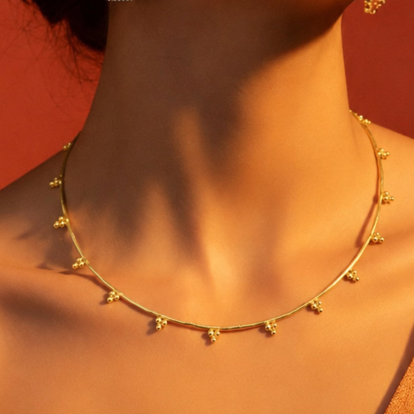 Elegant Beaded Hasli made of Brass - 18 Kt Gold Plated Minimalist Beaded Hasli Necklace for Women