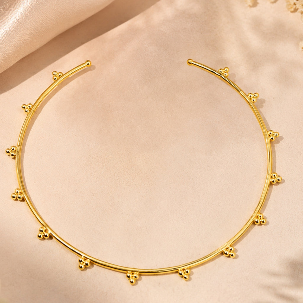 Elegant Beaded Hasli made of Brass - 18 Kt Gold Plated Minimalist Beaded Hasli Necklace for Women