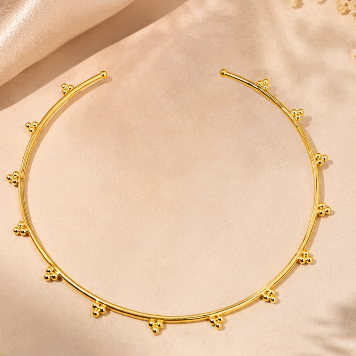 Elegant Beaded Hasli made of Brass - 18 Kt Gold Plated Minimalist Beaded Hasli Necklace for Women
