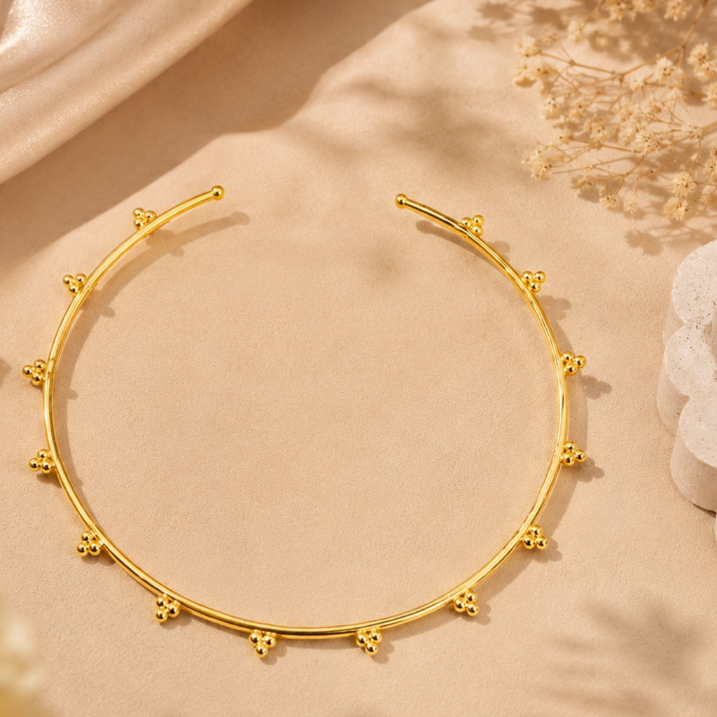 Elegant Beaded Hasli made of Brass - 18 Kt Gold Plated Minimalist Beaded Hasli Necklace for Women