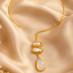 White stone drop with Mother of perl real stones, 18 Kt Gold Plated Pearl & White Stone Pendant Hasli Statement Necklace without earrings for Women