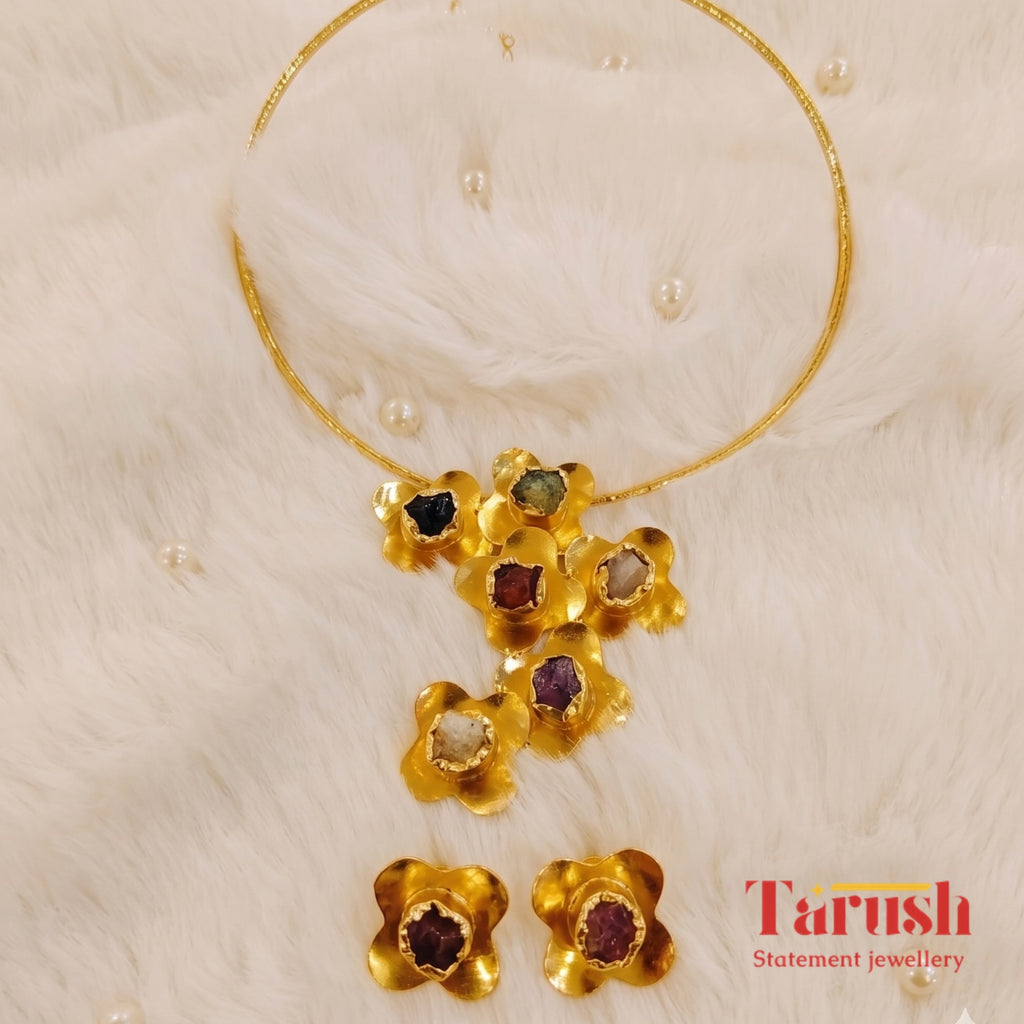 18 Kt Gold Plated Hasli necklace Semi Precious stone