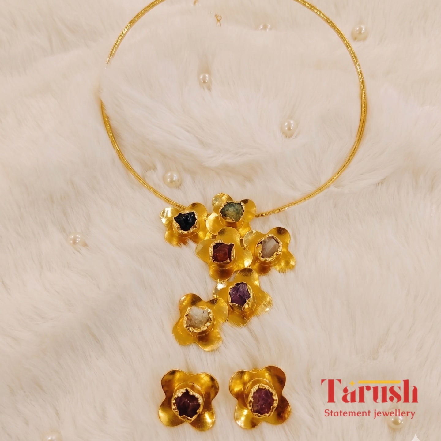 18 Kt Gold Plated Hasli necklace Semi Precious stone