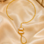 White stone drop with Mother of perl real stones, 18 Kt Gold Plated Pearl & White Stone Pendant Hasli Statement Necklace without earrings for Women