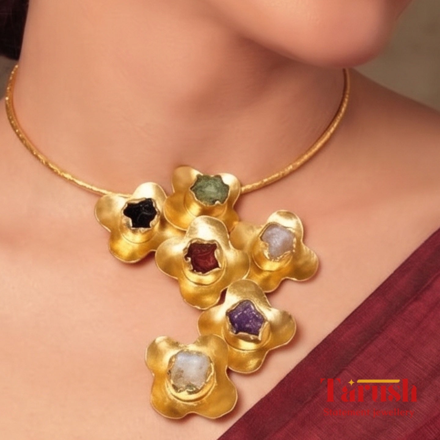 18 Kt Gold Plated Hasli necklace Semi Precious stone