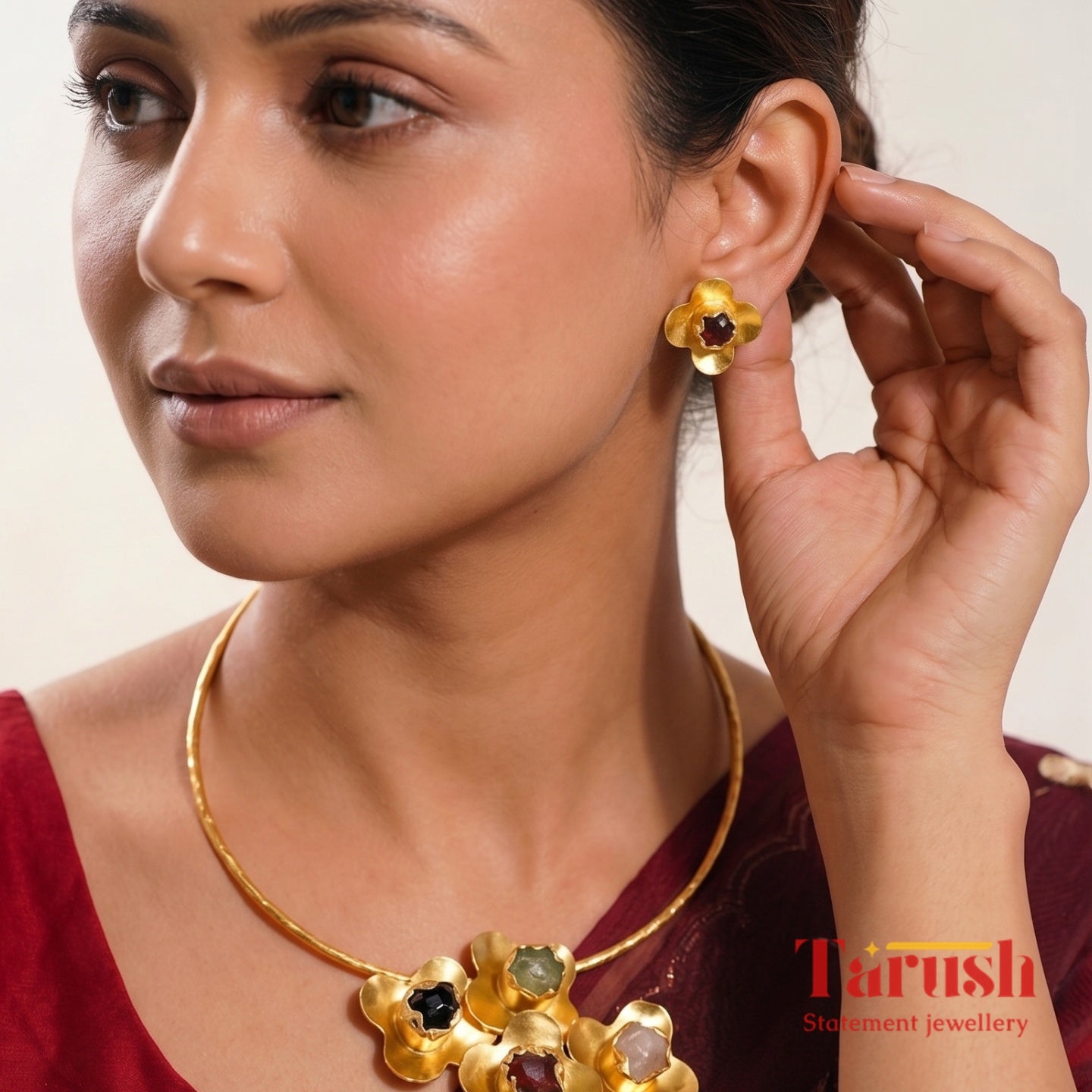 18 Kt Gold Plated Hasli necklace Semi Precious stone