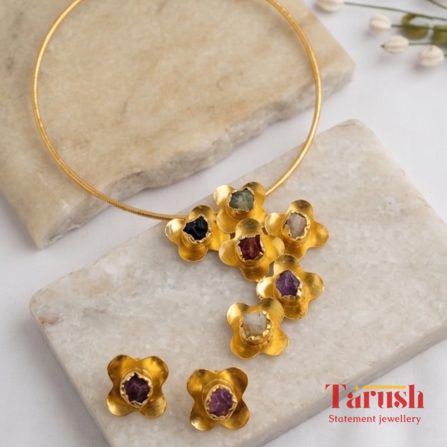 18 Kt Gold Plated Hasli necklace Semi Precious stone
