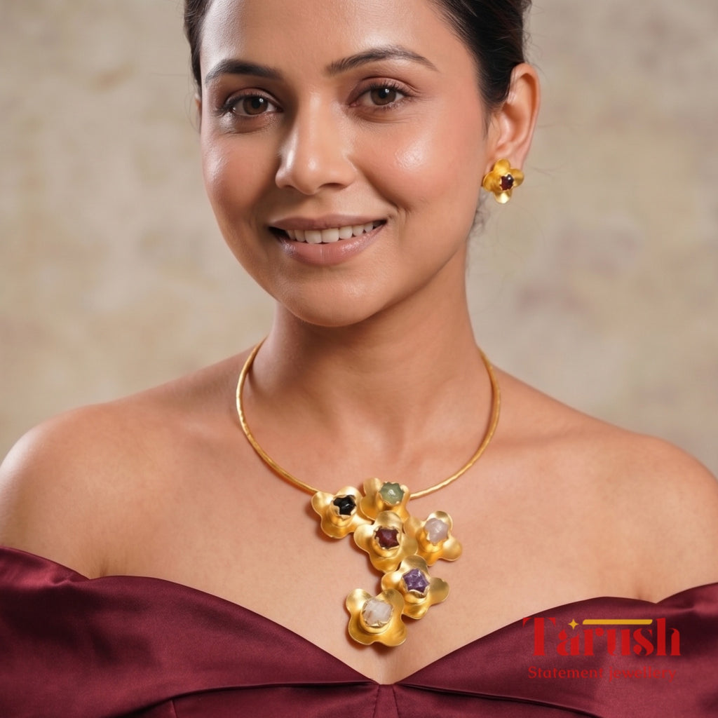 18 Kt Gold Plated Hasli necklace Semi Precious stone