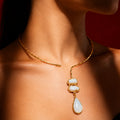 White stone drop with Mother of perl real stones, 18 Kt Gold Plated Pearl & White Stone Pendant Hasli Statement Necklace without earrings for Women