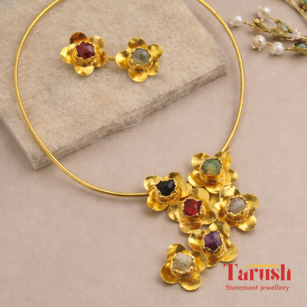 18 Kt Gold Plated Hasli necklace Semi Precious stone