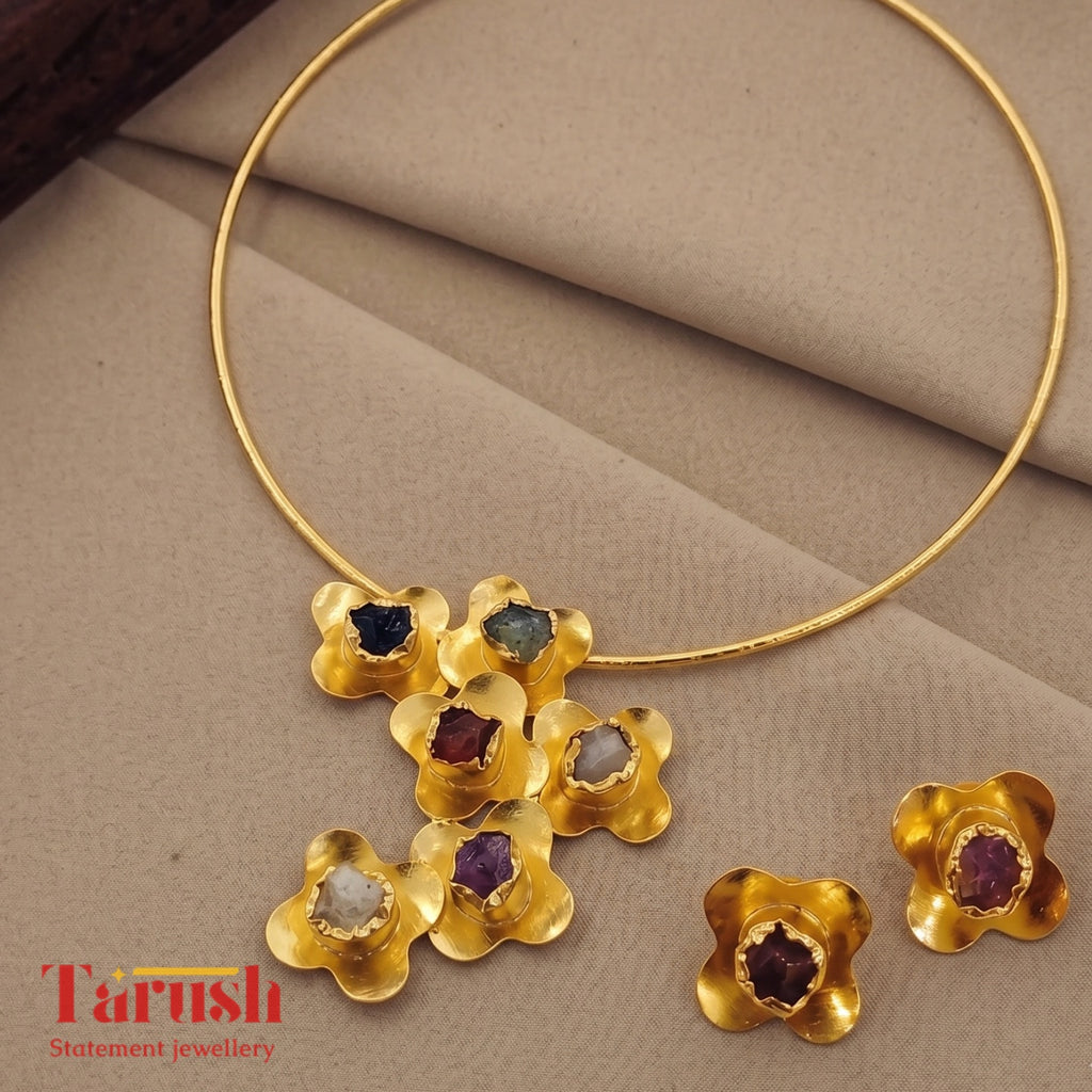18 Kt Gold Plated Hasli necklace Semi Precious stone