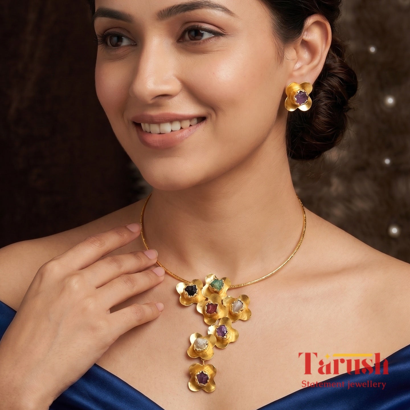 18 Kt Gold Plated Hasli necklace Semi Precious stone