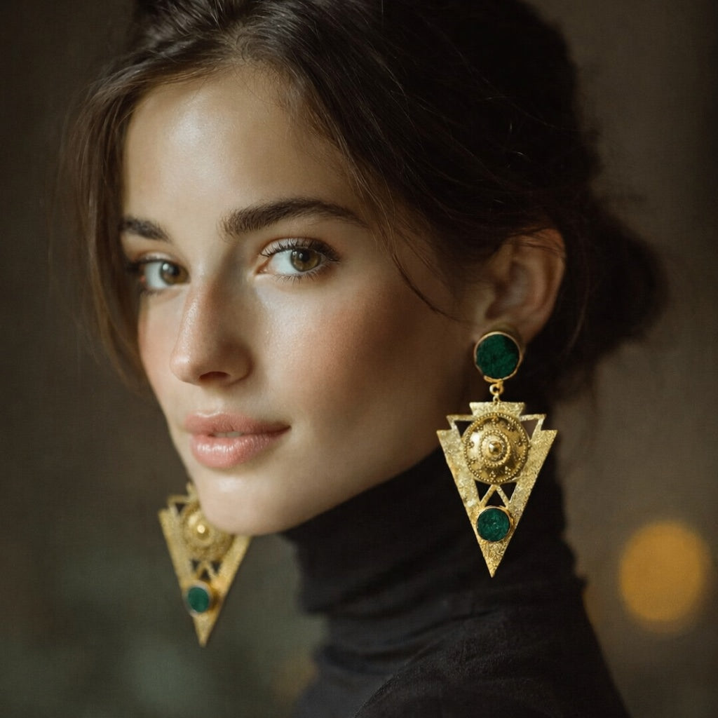 triangle green earring