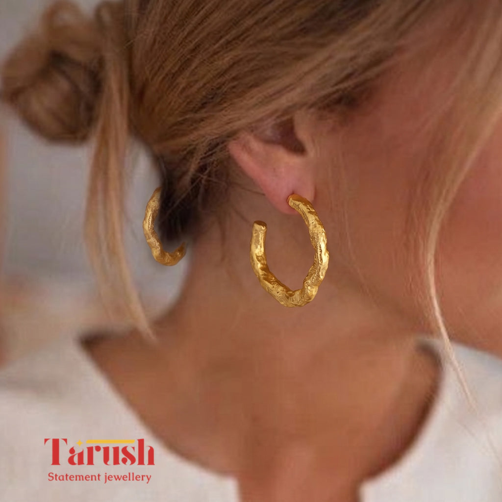 18 Kt Gold Plated Gold small hoops Semi Precious stone