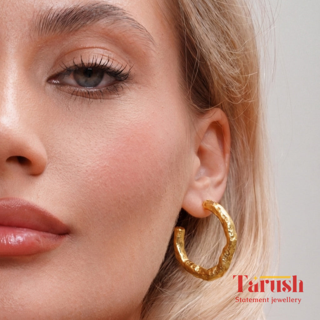 18 Kt Gold Plated Gold small hoops Semi Precious stone