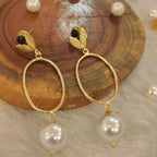 18 Kt Gold Plated Pearl hanging earring Semi Precious stone