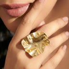 Gold ring hammered hand made