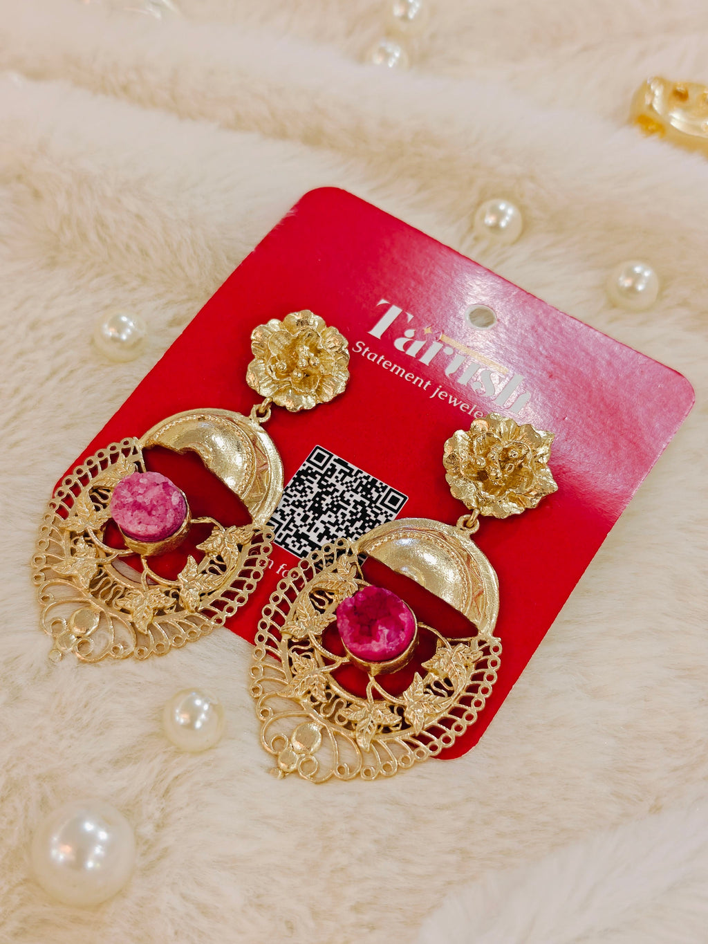 18 Kt Gold Plated Egypt Pink earring Semi Precious stone