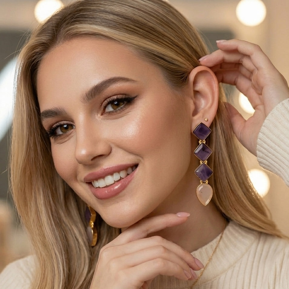 Purple druzy earring
