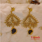 18 Kt Gold Plated Black Earring - Gives a Peacock look - One stone Hanging Earring black Semi Precious stone