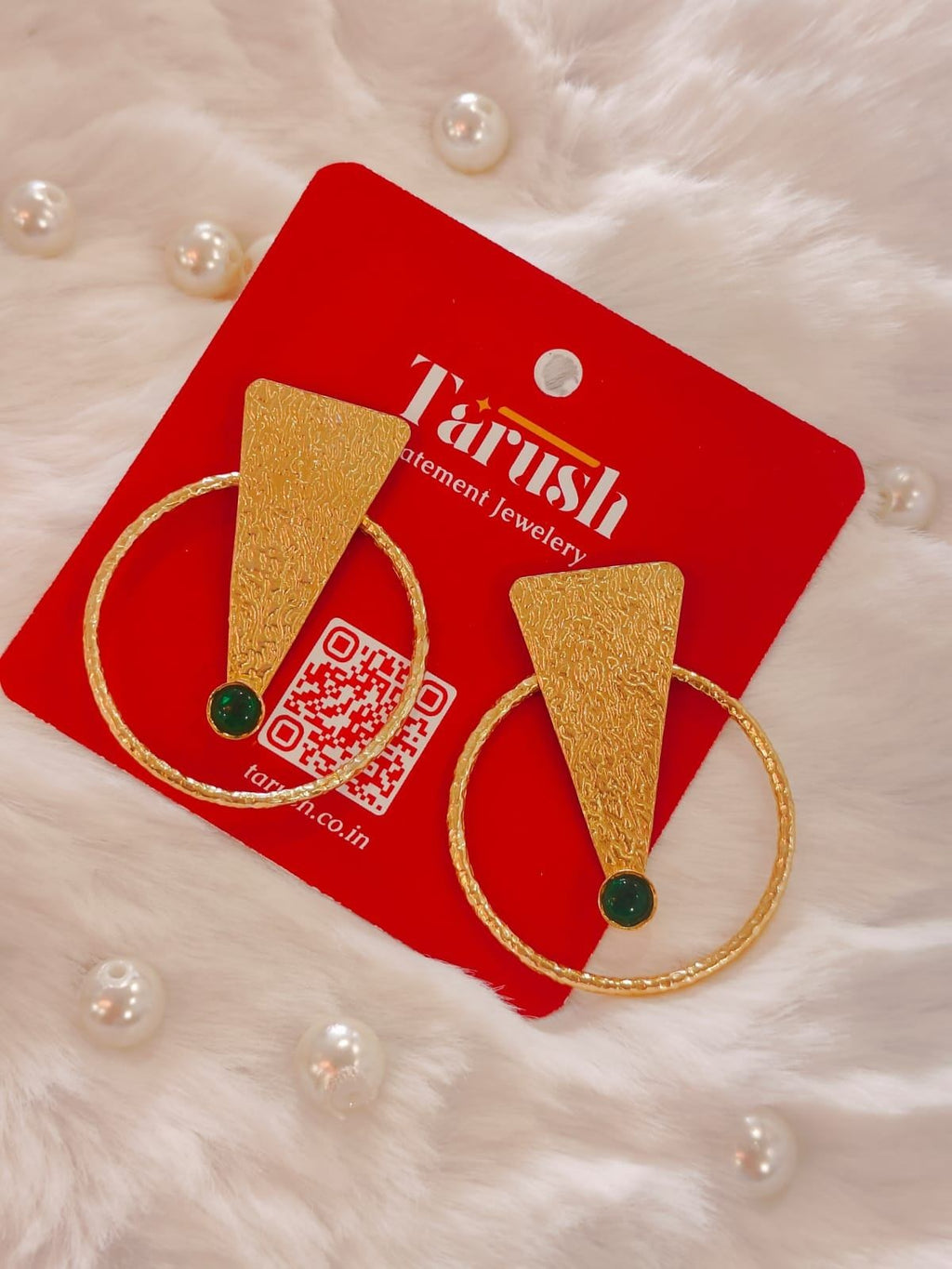 18 Kt Gold Plated Green Round earring Semi Precious stone