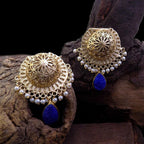 18 Kt Gold Plated dome earring royal blue druzy handing Semi Precious stone