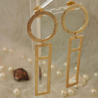 18 Kt Gold Plated Golden long rectangle earring Semi Precious stone