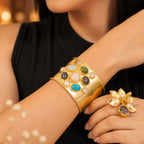 Imperial Gemstone Cuff - 18 Kt Gold Pated - Decorated with Precious Stones - Perfect for all occasions - Adjustable and anti tarnish