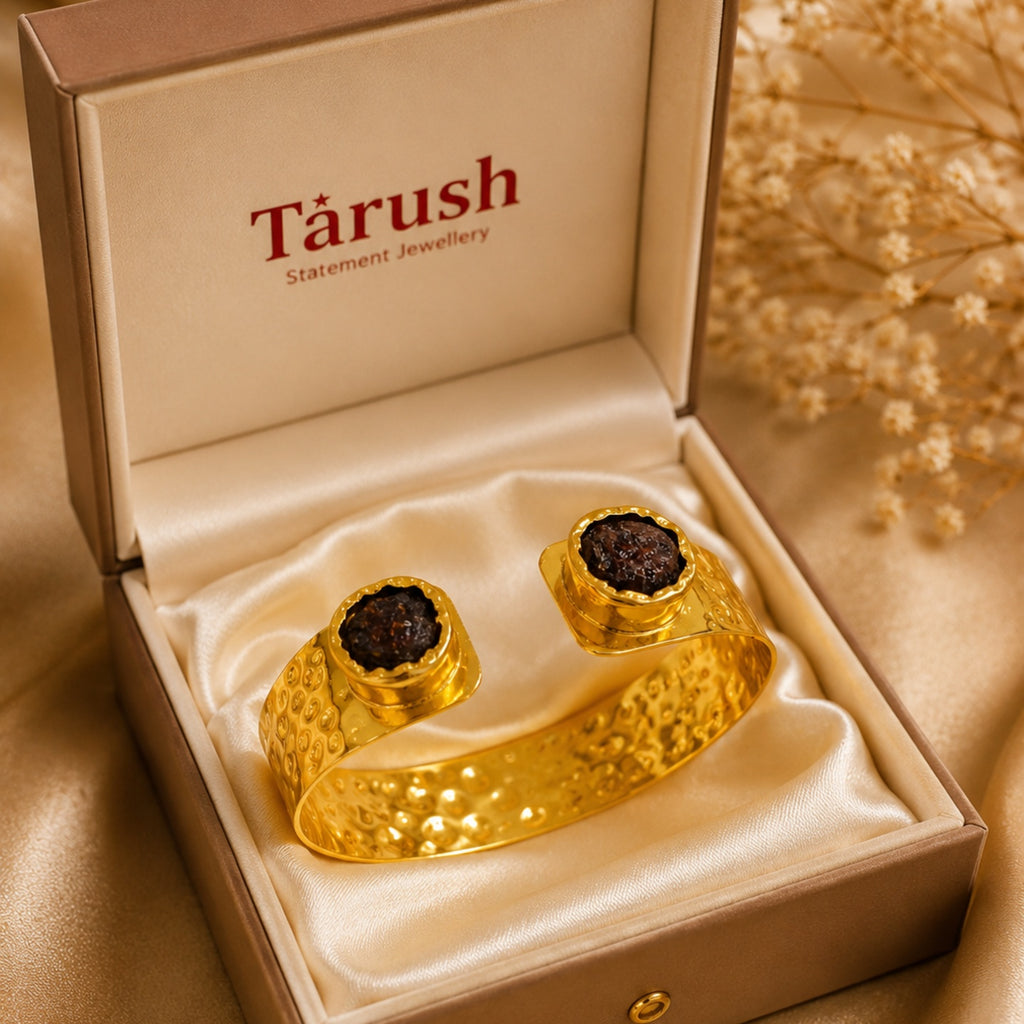 18 Kt Gold Plated Natural Stone Open Cuff Kada for Women - Anti Tarnish Perfect for every day wearw