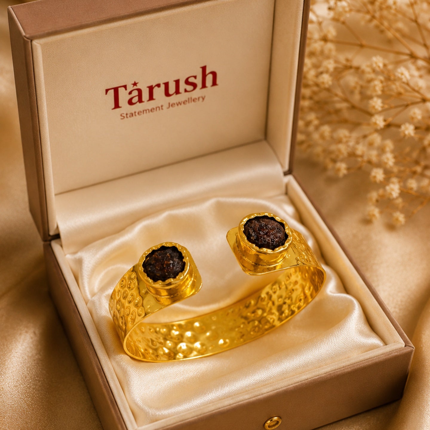 18 Kt Gold Plated Natural Stone Open Cuff Kada for Women - Anti Tarnish Perfect for every day wearw