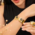 18 Kt Gold Plated Natural Stone Open Cuff Kada for Women - Anti Tarnish Perfect for every day wearw