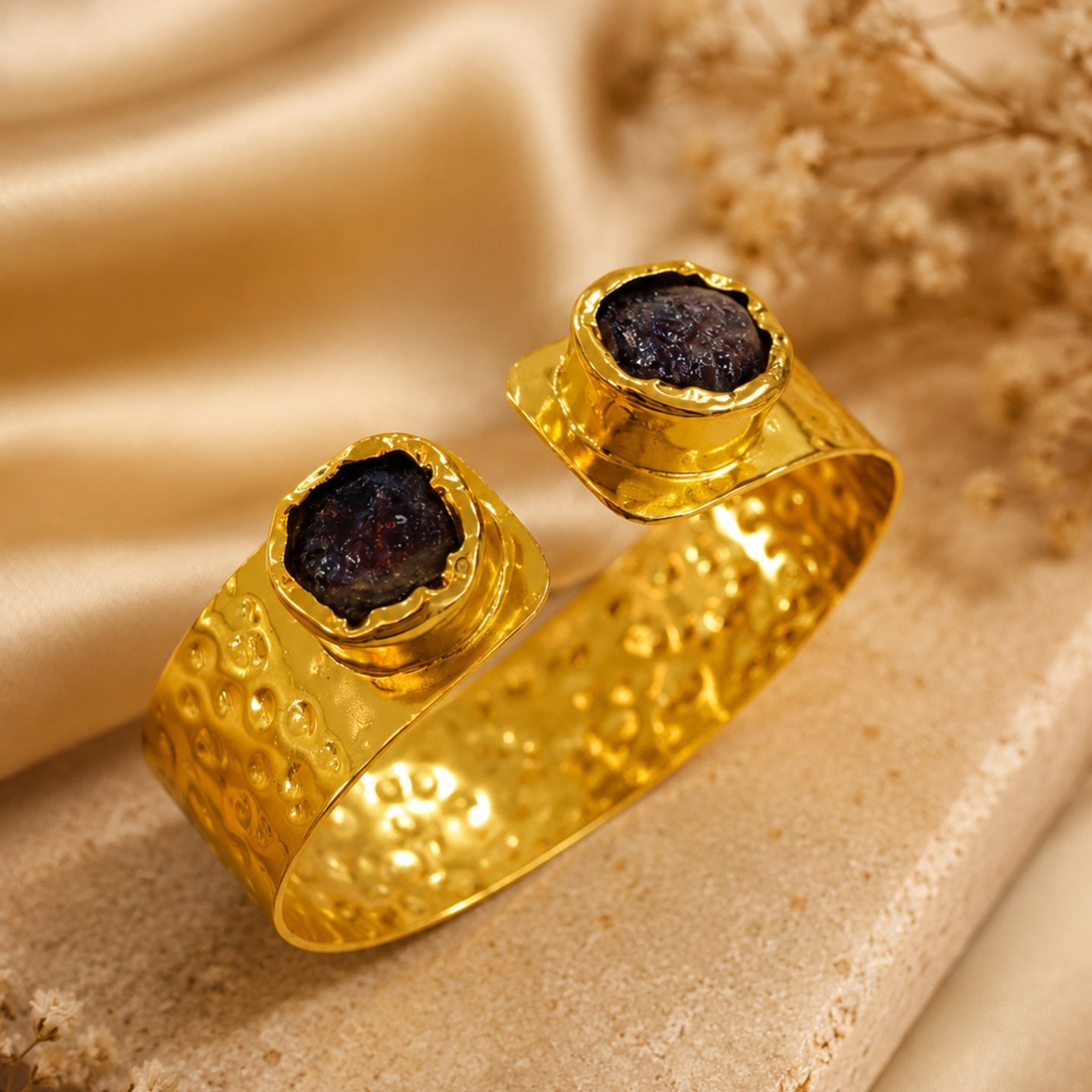 18 Kt Gold Plated Natural Stone Open Cuff Kada for Women - Anti Tarnish Perfect for every day wearw