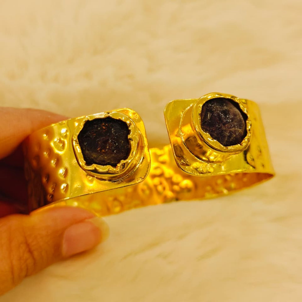 18 Kt Gold Plated Natural Stone Open Cuff Kada for Women - Anti Tarnish Perfect for every day wearw