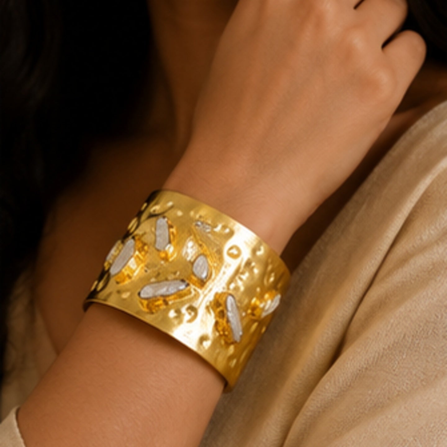 Celestial Crystal Cuff - 18 Kt Gold Pated - Decorated with Precious Stones - Perfect for all occasions - Adjustable and anti tarnish