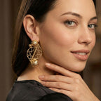 18 Kt Gold Plated Abstract gold earring Semi Precious stone