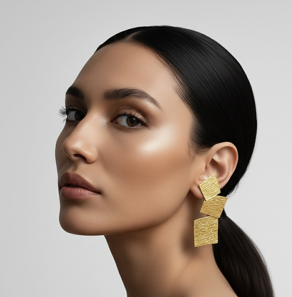 gold three layer earring