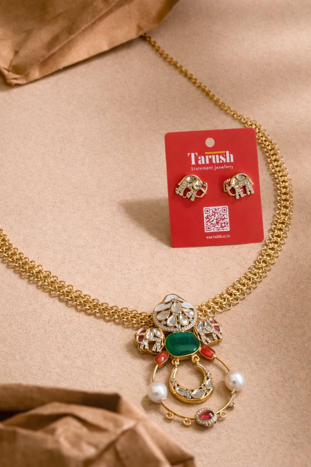 18 Kt Gold Plated Kundan Necklace Semi Precious stone