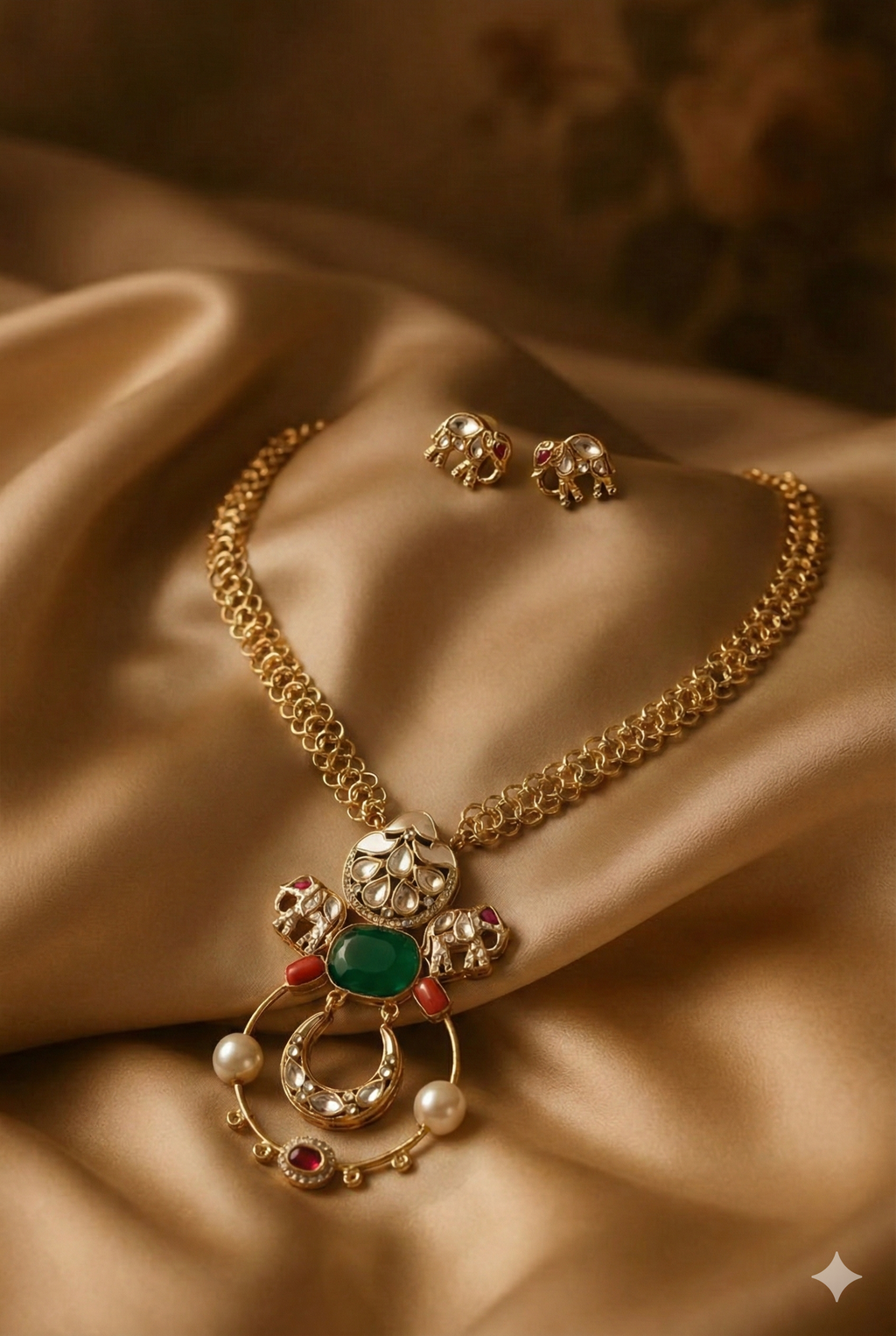 18 Kt Gold Plated Kundan Necklace Semi Precious stone