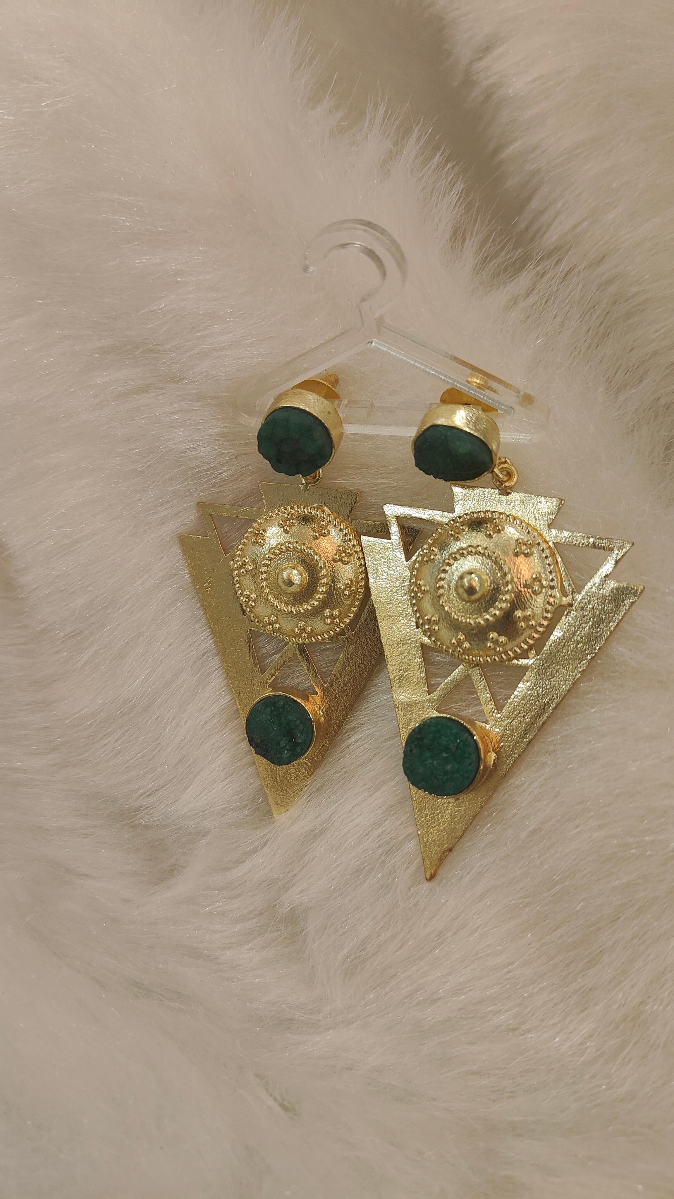 18 Kt Gold Plated Triangle Green Earring Semi Precious stone