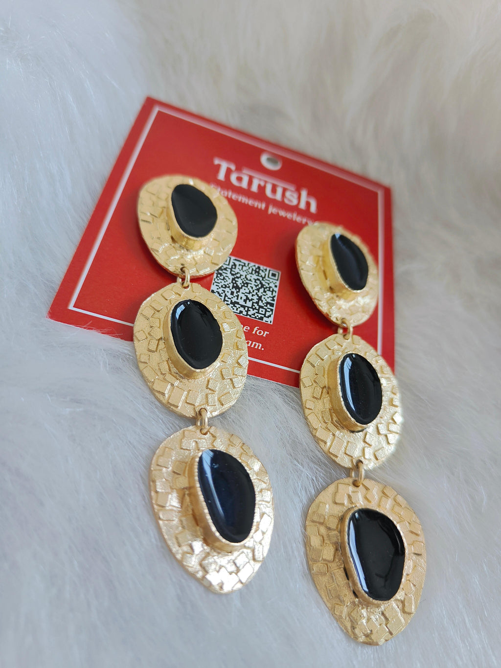 18 Kt Gold Plated 18kt Gold Plated Black Dangler Enamel Earring - Perfect for your Parties Semi Precious stone