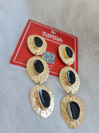 18 Kt Gold Plated 18kt Gold Plated Black Dangler Enamel Earring - Perfect for your Parties Semi Precious stone