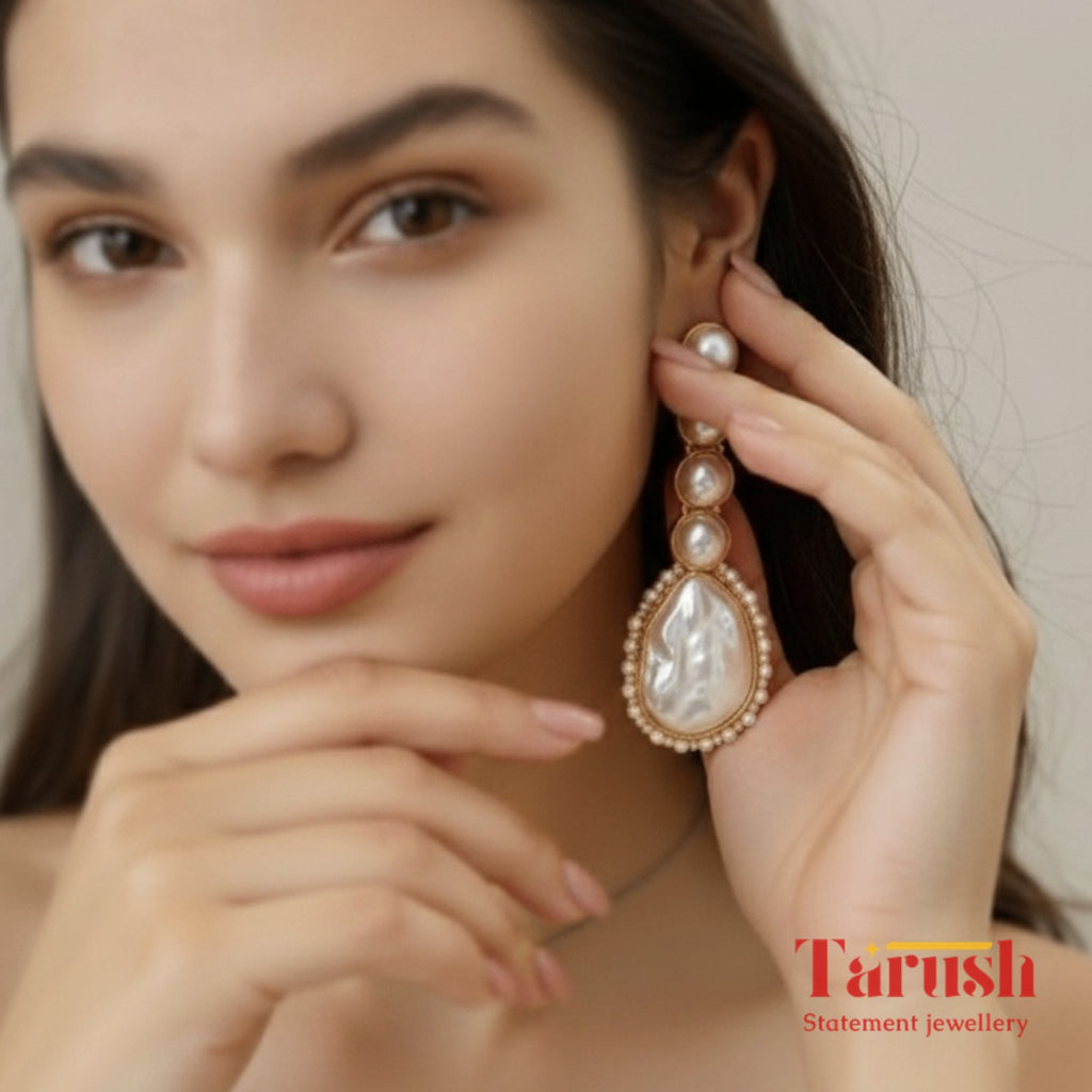 18 Kt Gold Plated Pearl earings Semi Precious stone